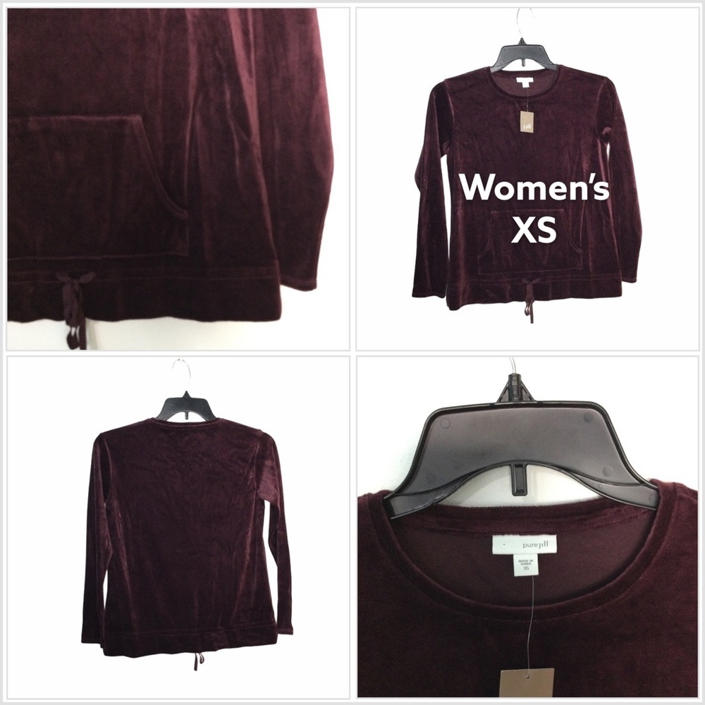 Women’s J. Jill XS 0 - 2 Plush Velvet Top Shirt Merlot Crewneck Long Sleeve NWT